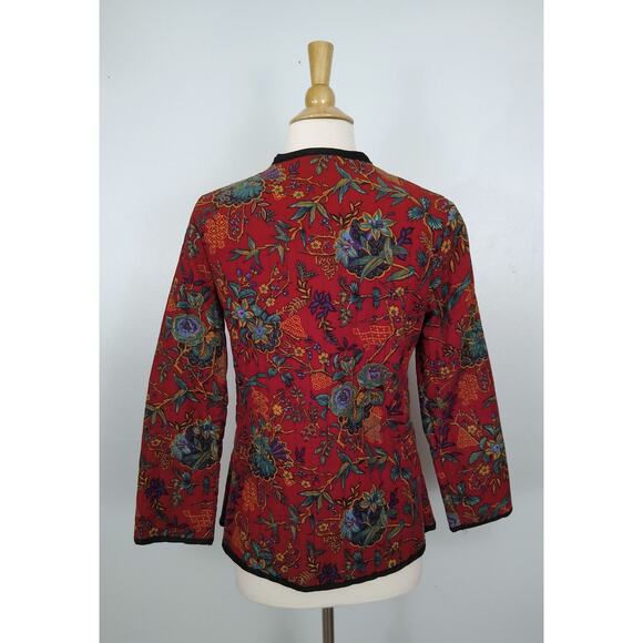 Vintage 70s AJ Bari Quilted Corduroy Chinoiserie Tangzhuang Asian Floral Blazer - Picture 8 of 8